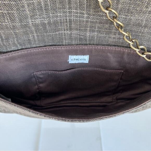 Chico’s Embellished Linen Foldover Clutch bag - Picture 7 of 13